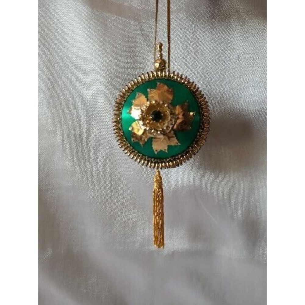 Vintage Ornate Green Gold Satin Bead Sequin Christmas Ornament Vintage Handmade